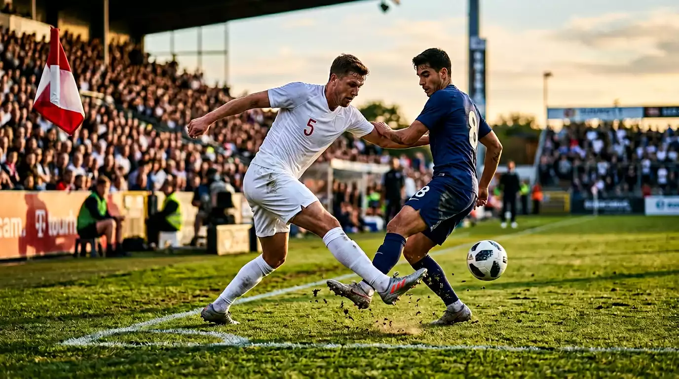 Dansk Superliga-fodboldkamp på et grønt græstæppe med tilskuere på lægterne